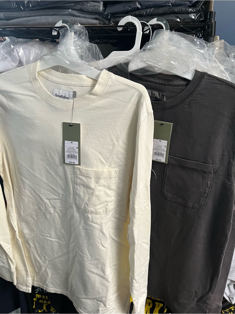 Goodfellow & Co Long Sleeve Pocket Tee in Cream and Dark Gray 2 shirt bundle NWT